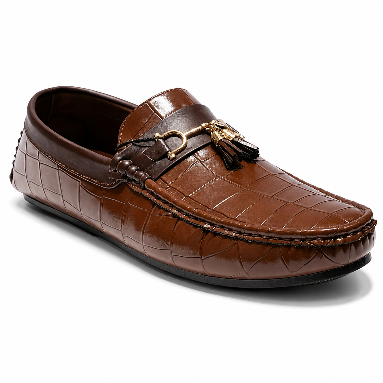 Premium Brown Crocodile-Textured Tassel Loafers