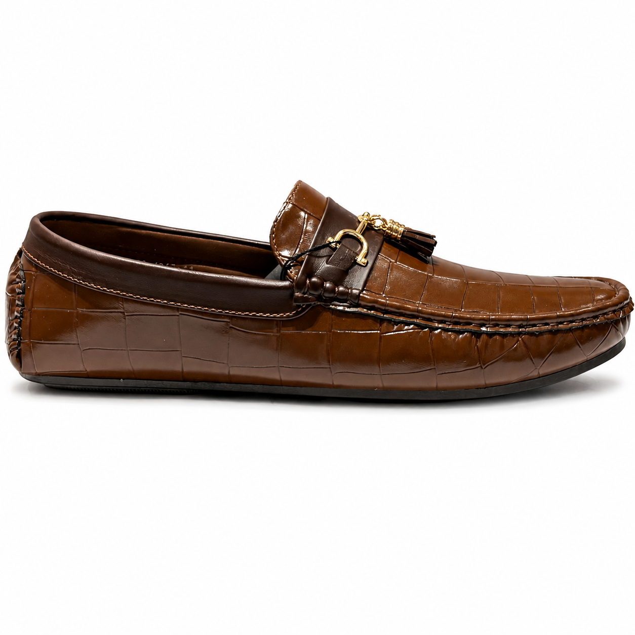Premium Brown Crocodile-Textured Tassel Loafers