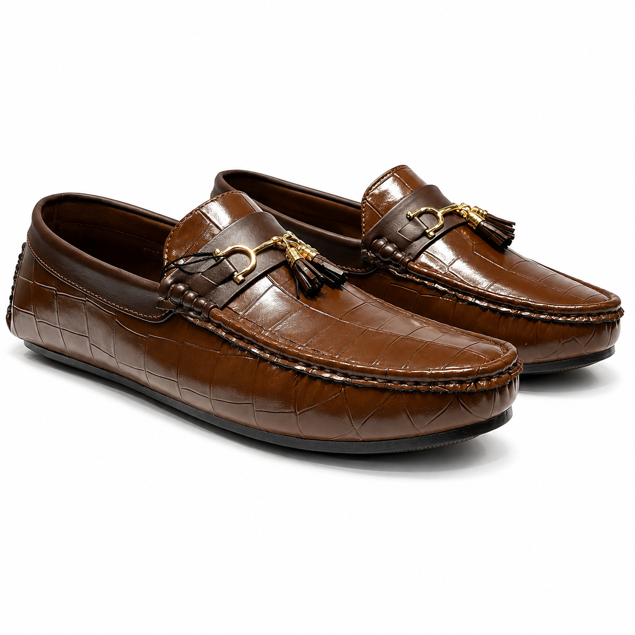 Premium Brown Crocodile-Textured Tassel Loafers