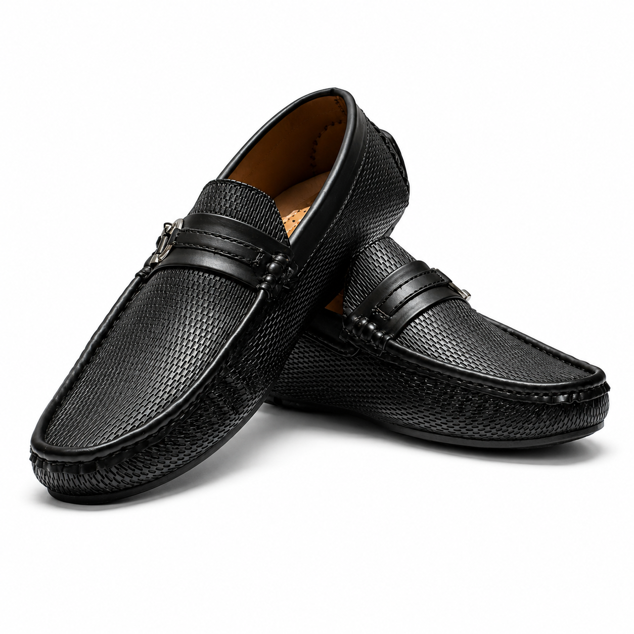 Premium Black Textured Casual Loafers