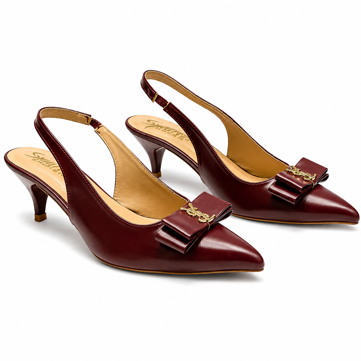 Burgundy Bow Slingback Heels
