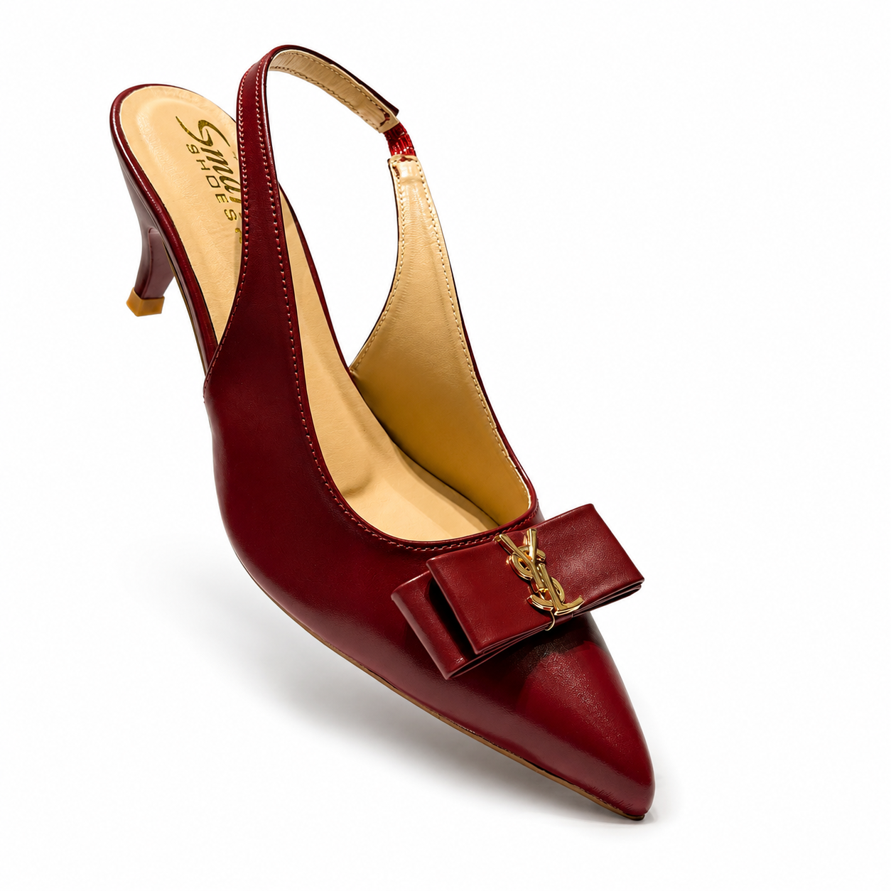 Burgundy Bow Slingback Heels