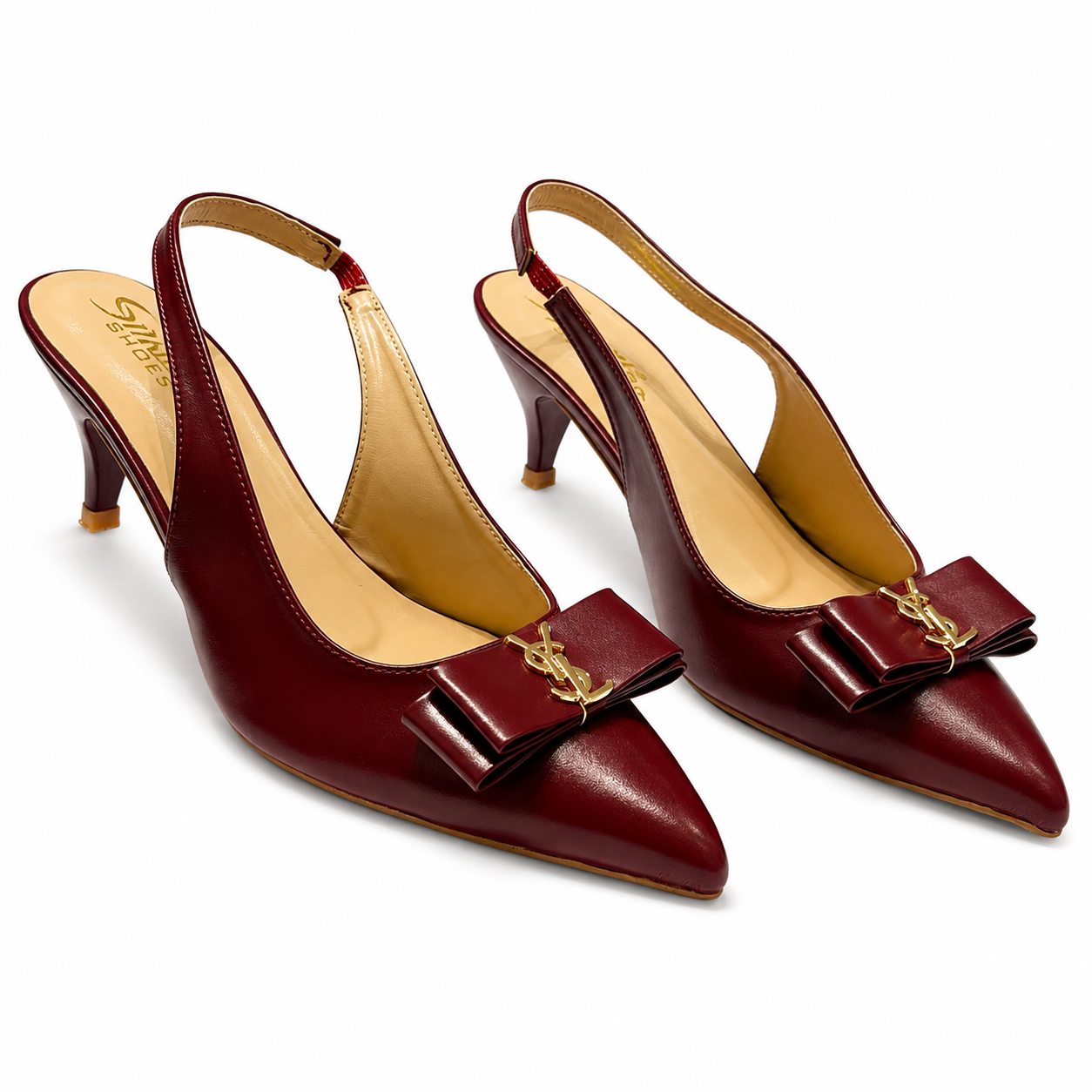 Burgundy Bow Slingback Heels