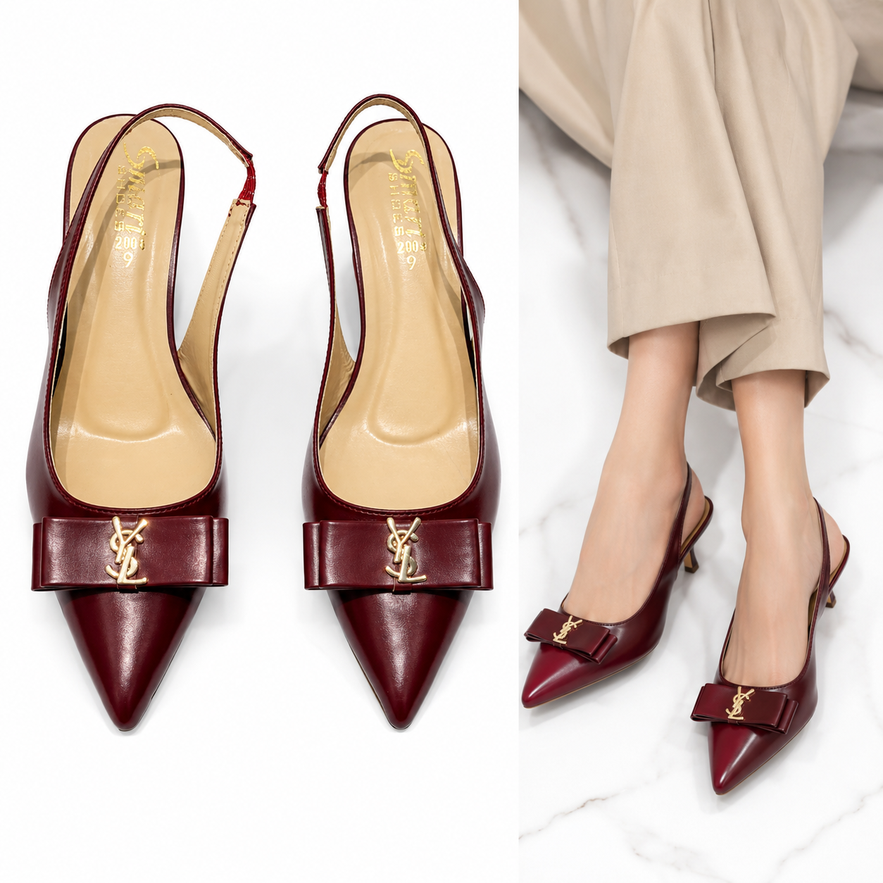 Burgundy Bow Slingback Heels