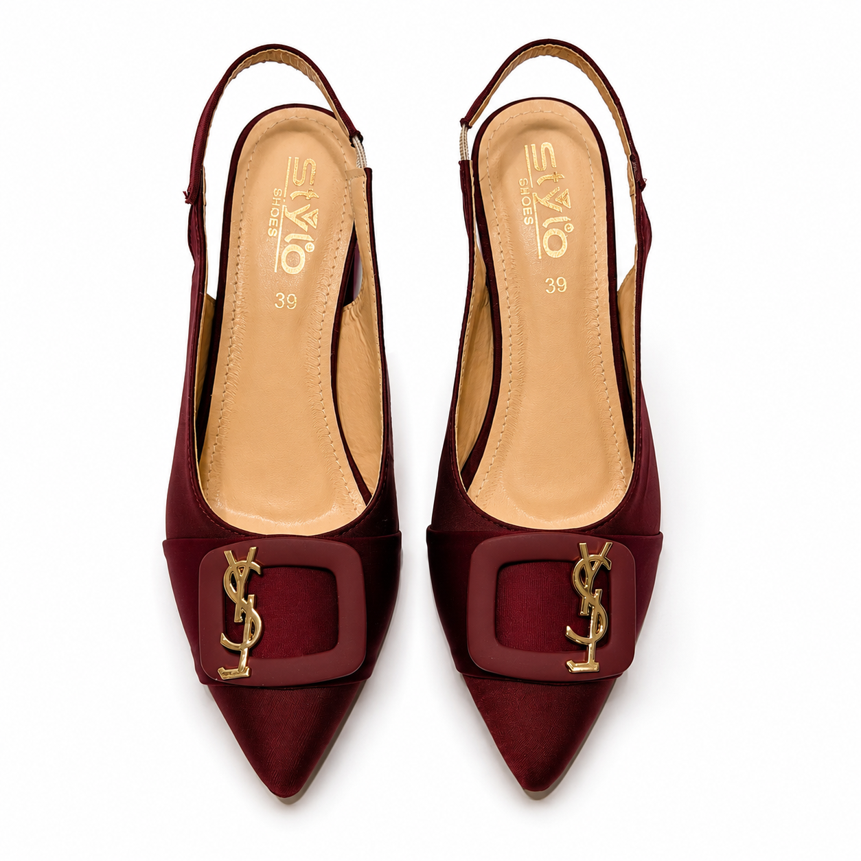 Burgundy Buckle Slingback Heels