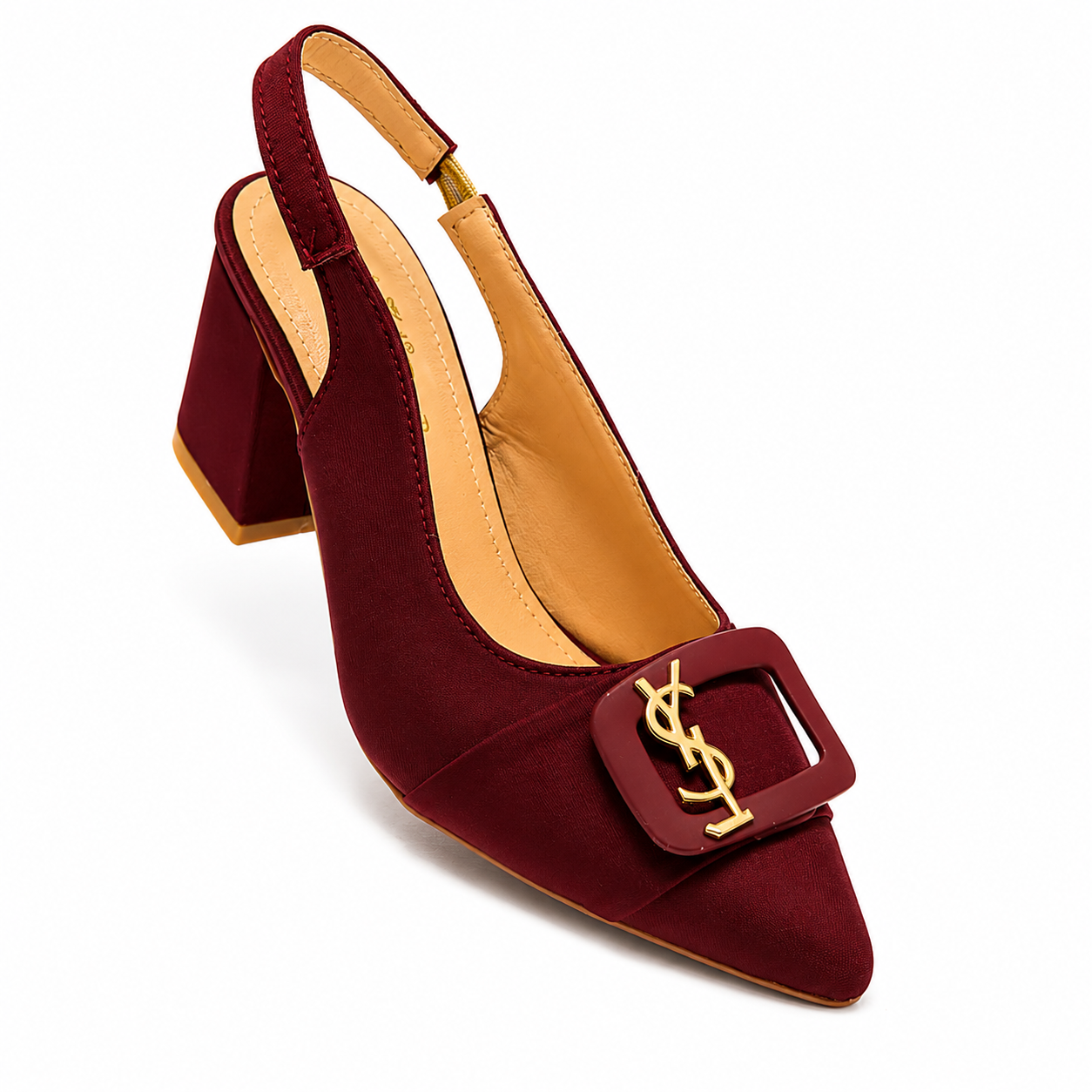 Burgundy Buckle Slingback Heels