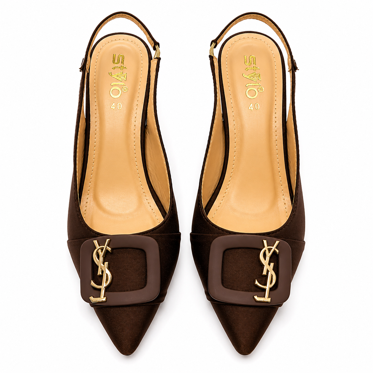 Classic Dark Brown Buckle Slingback Heels