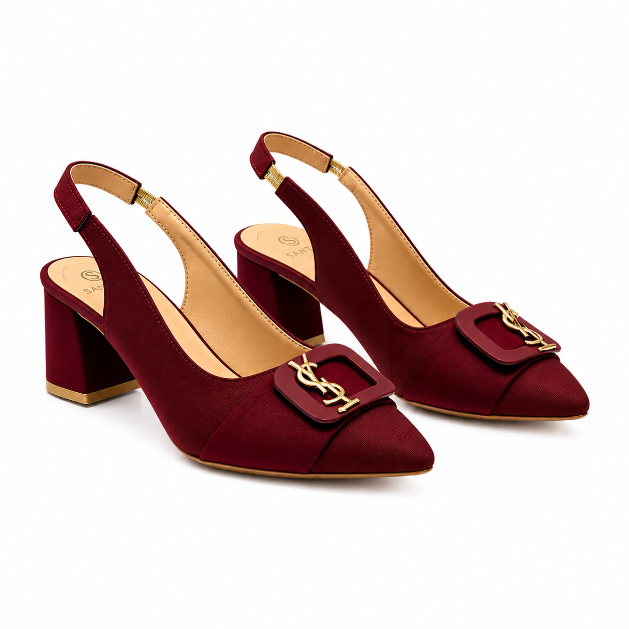 Burgundy Buckle Slingback Heels