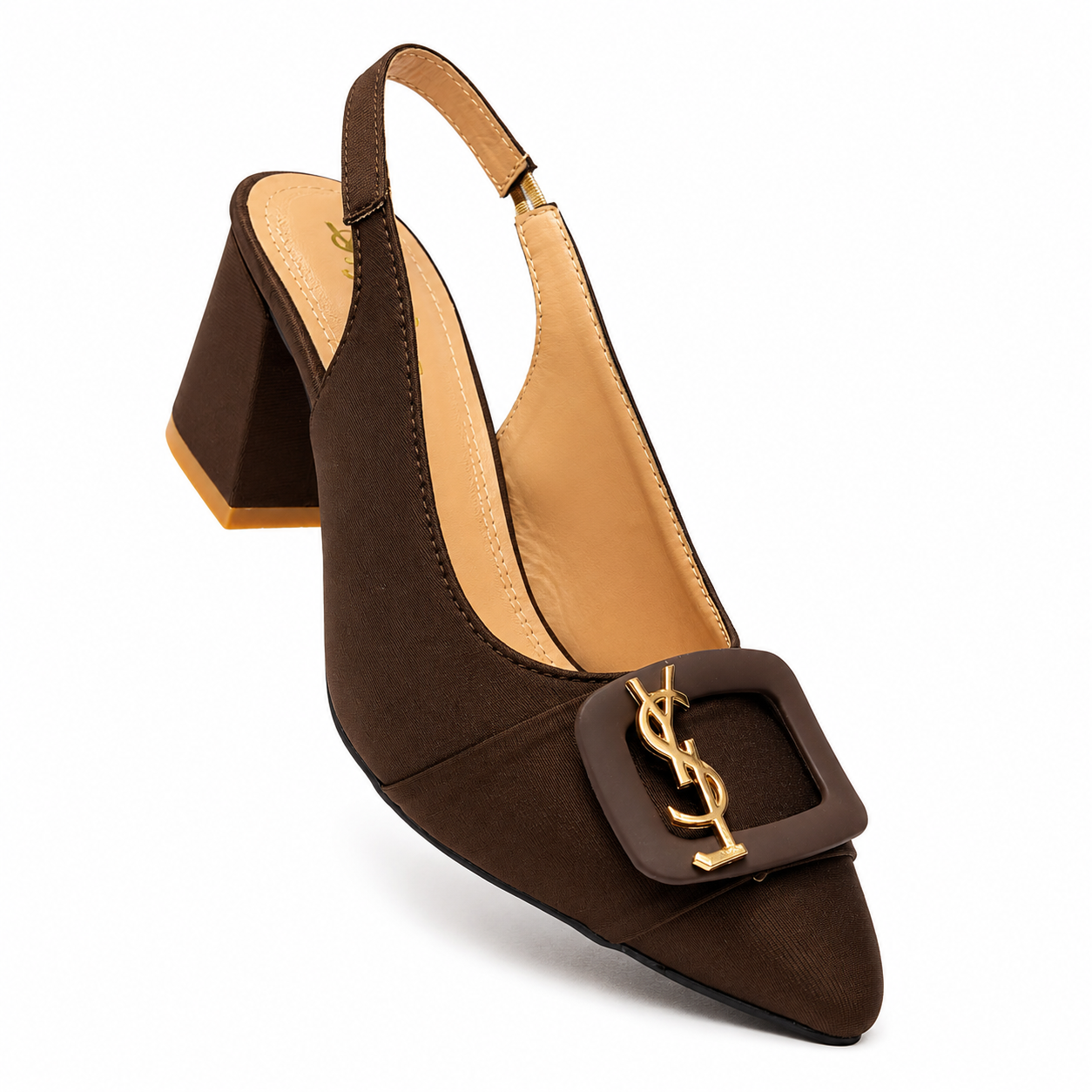 Classic Dark Brown Buckle Slingback Heels