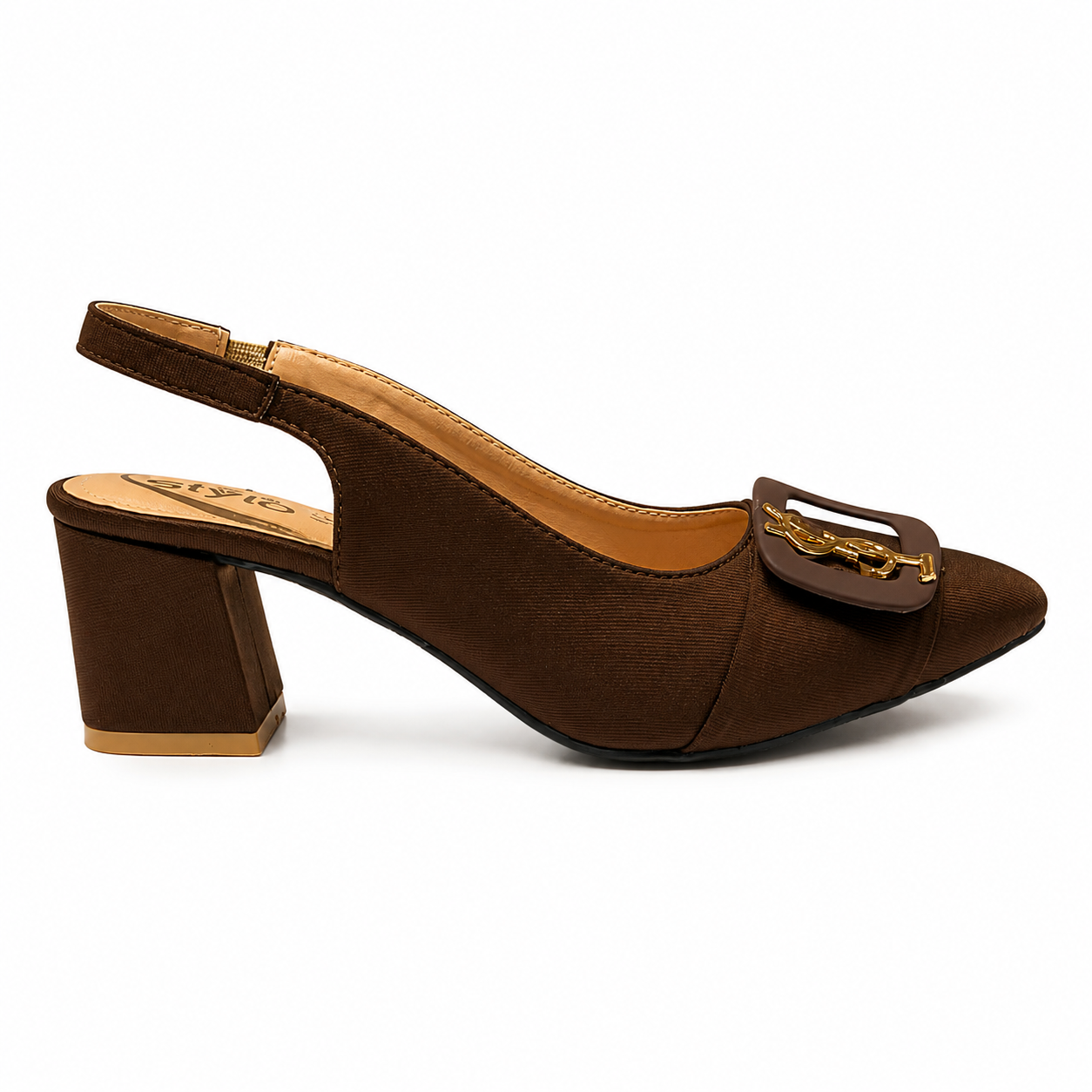 Classic Dark Brown Buckle Slingback Heels
