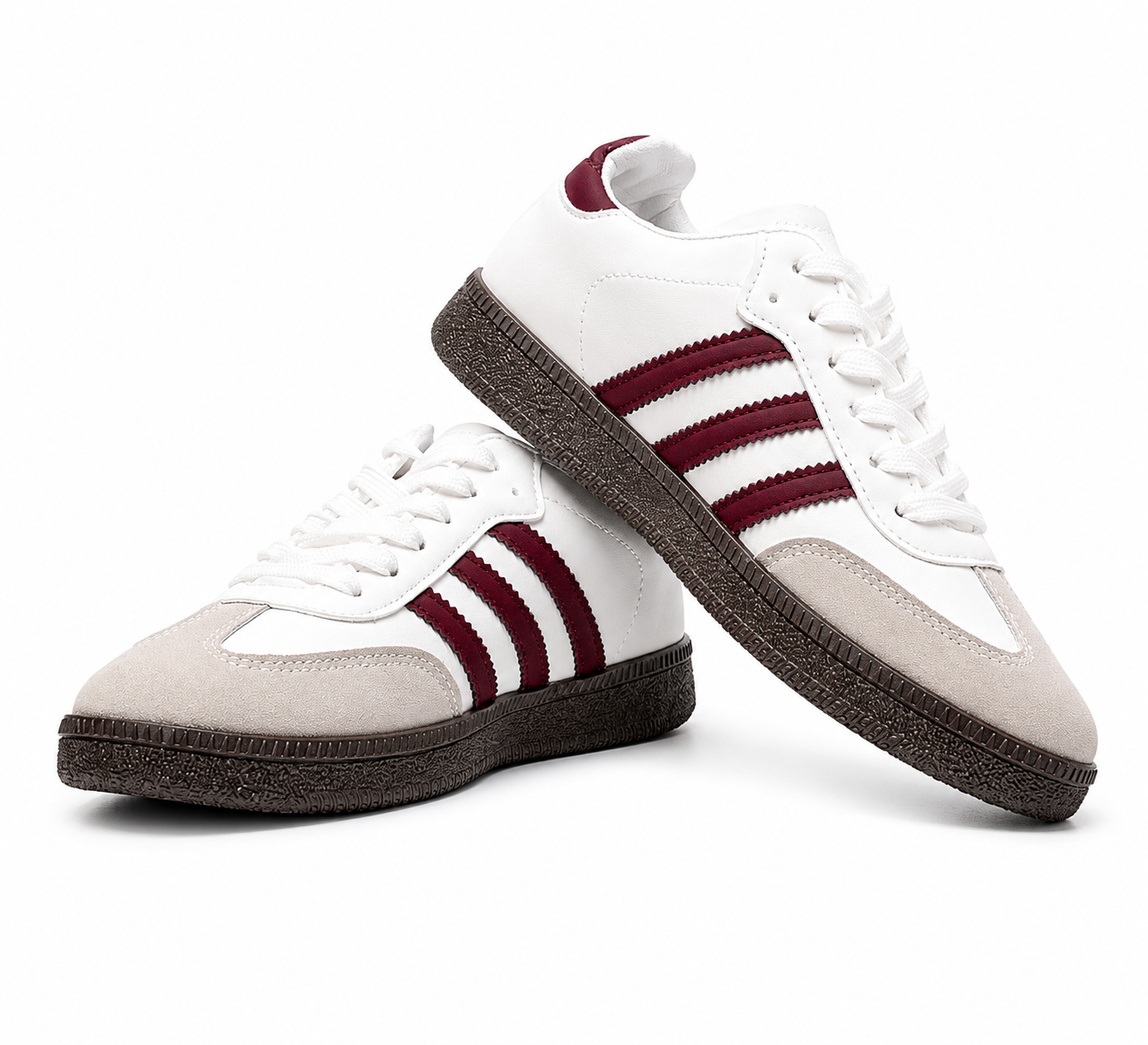 Classic White & Burgundy Retro Sneakers